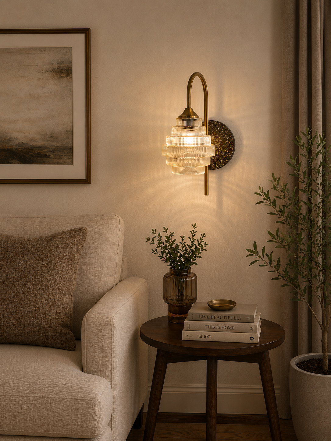 HDC Luxury Ribbed Glass Wall Light for Bedroom, Living Room