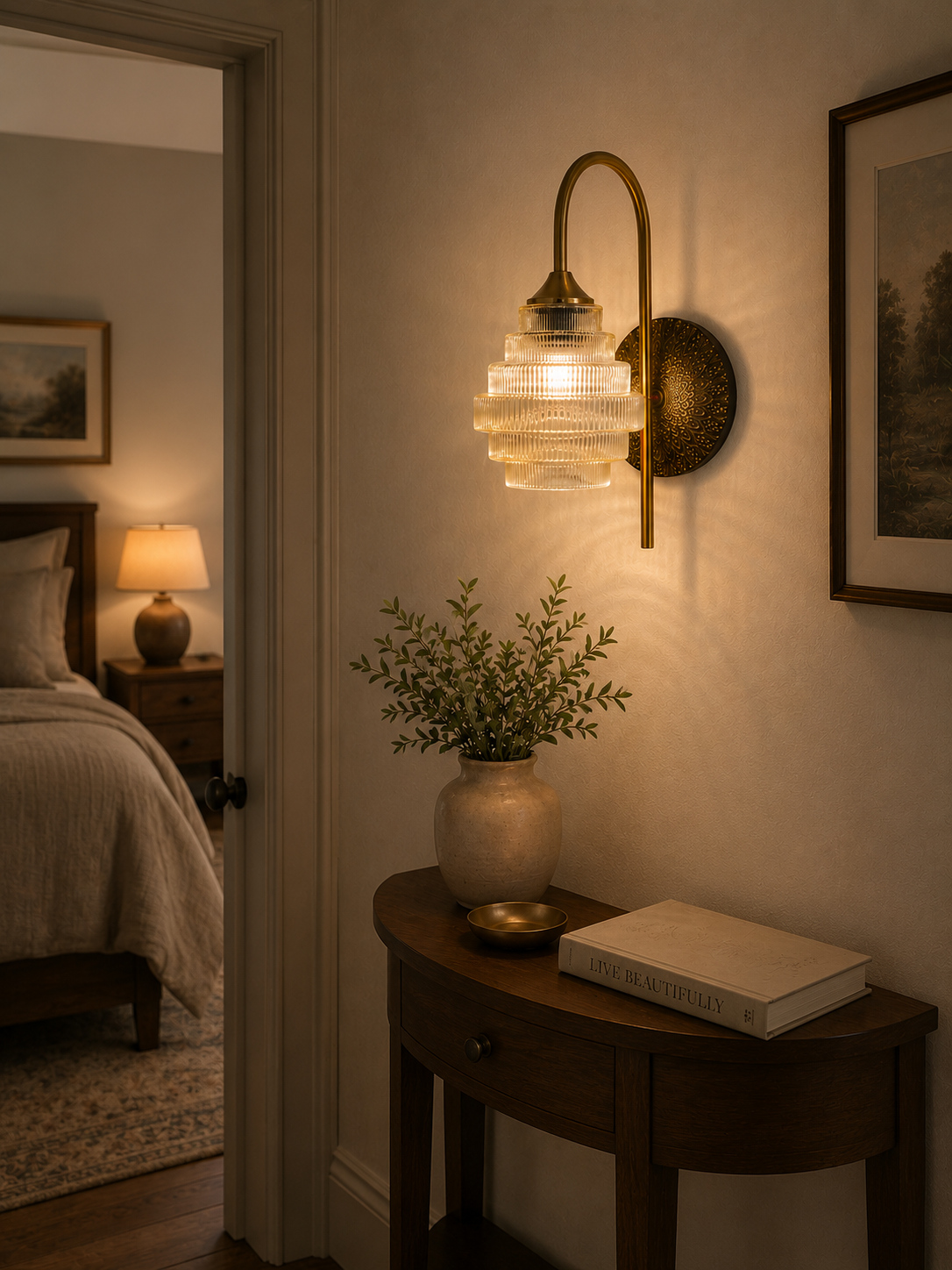 HDC Luxury Ribbed Glass Wall Light for Bedroom, Living Room