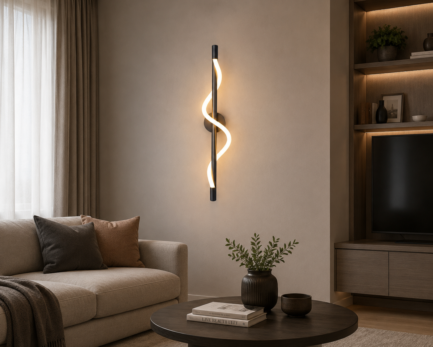 HDC Black & Gold Modern Spiral LED Wall Light for Bedroom, Living Room & Hallway