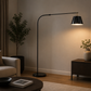 HDC Modern Black Metal Floor Lamp with Fabric Shade for Bedroom, Living Room