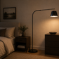 HDC Modern Black Metal Floor Lamp with Fabric Shade for Bedroom, Living Room