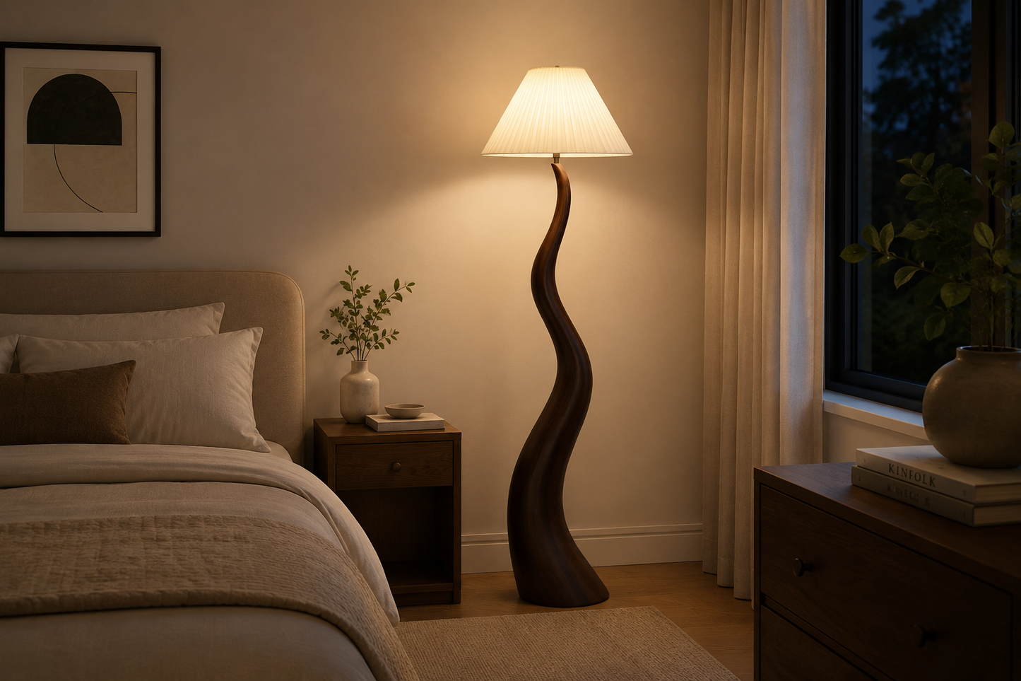 HDC Modern Resin Floor Lamp with Fabric Shade for Bedroom, Living Room