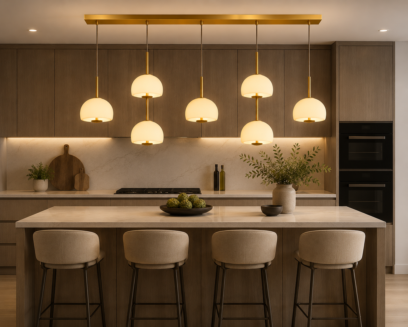 HDC Modern Luxury Gold Glass Linear Chandelier LED Hanging Light for Bedroom, Dining Areas