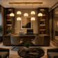 HDC Modern Luxury Gold Glass Linear Chandelier LED Hanging Light for Bedroom, Dining Areas