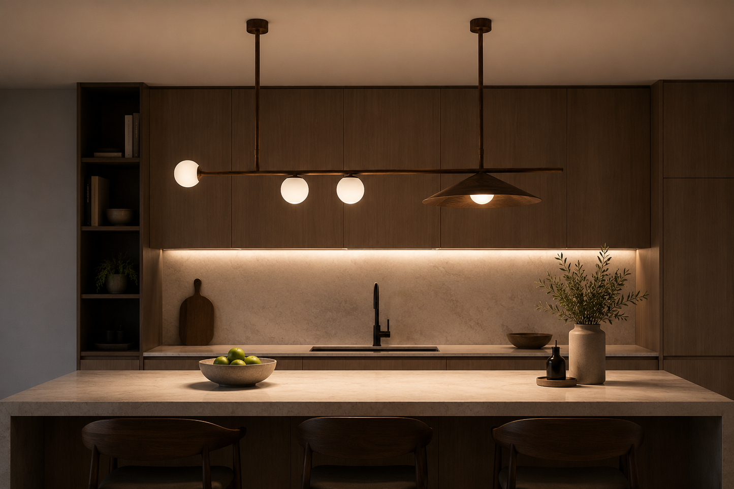 HDC Modern Wooden Linear Pendant Chandelier for Dining & Living Spaces