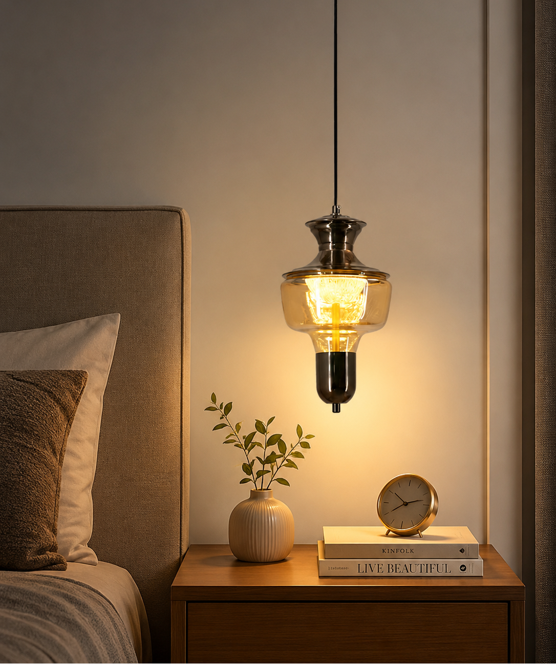 HDC Modern Amber Glass Hanging Pendant Light for Dining, Kitchen & Café Décor