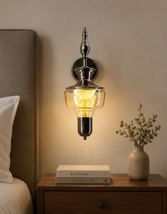 HDC Modern Vintage Amber Glass Wall Light for Bedroom, Living Room