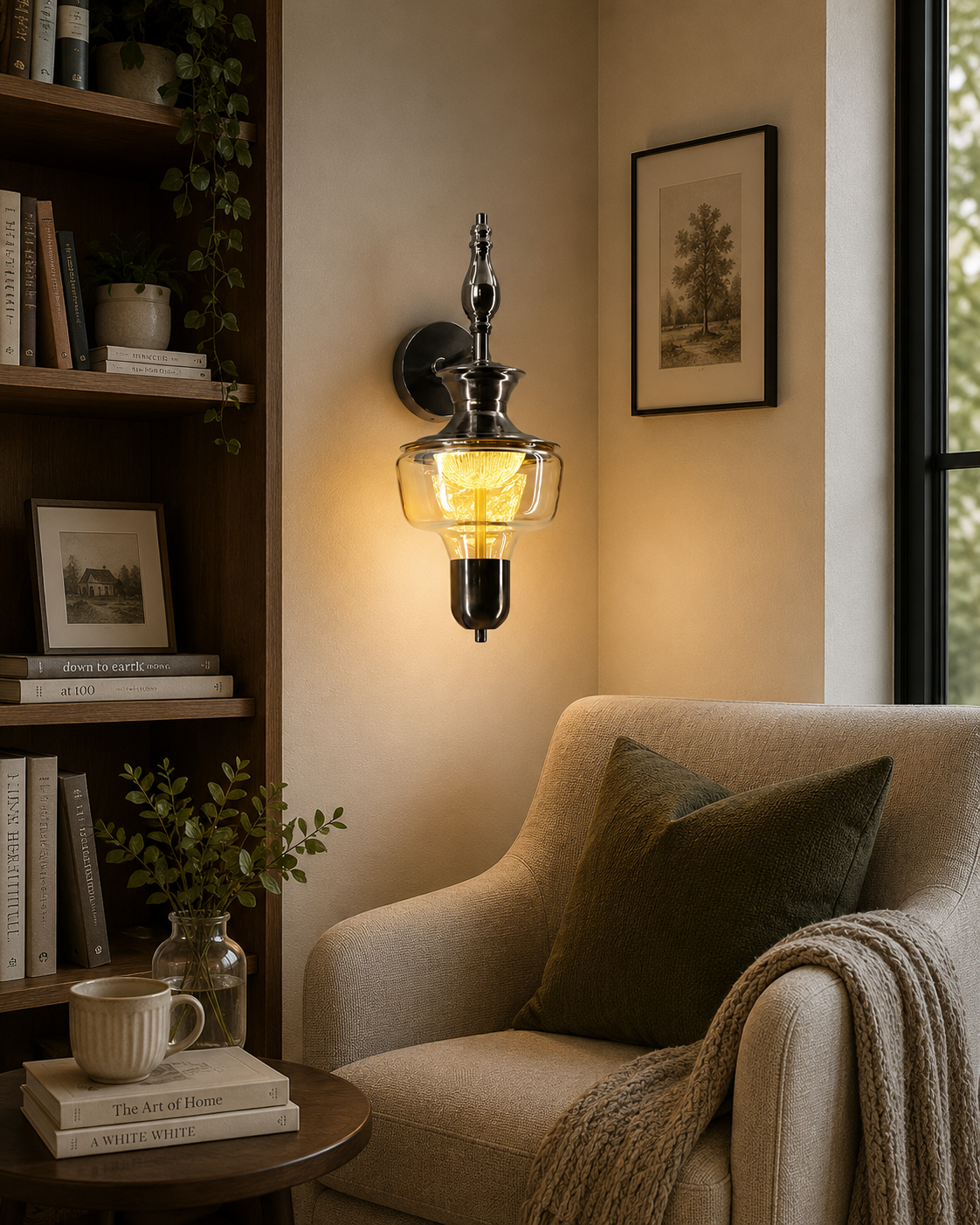 HDC Modern Vintage Amber Glass Wall Light for Bedroom, Living Room
