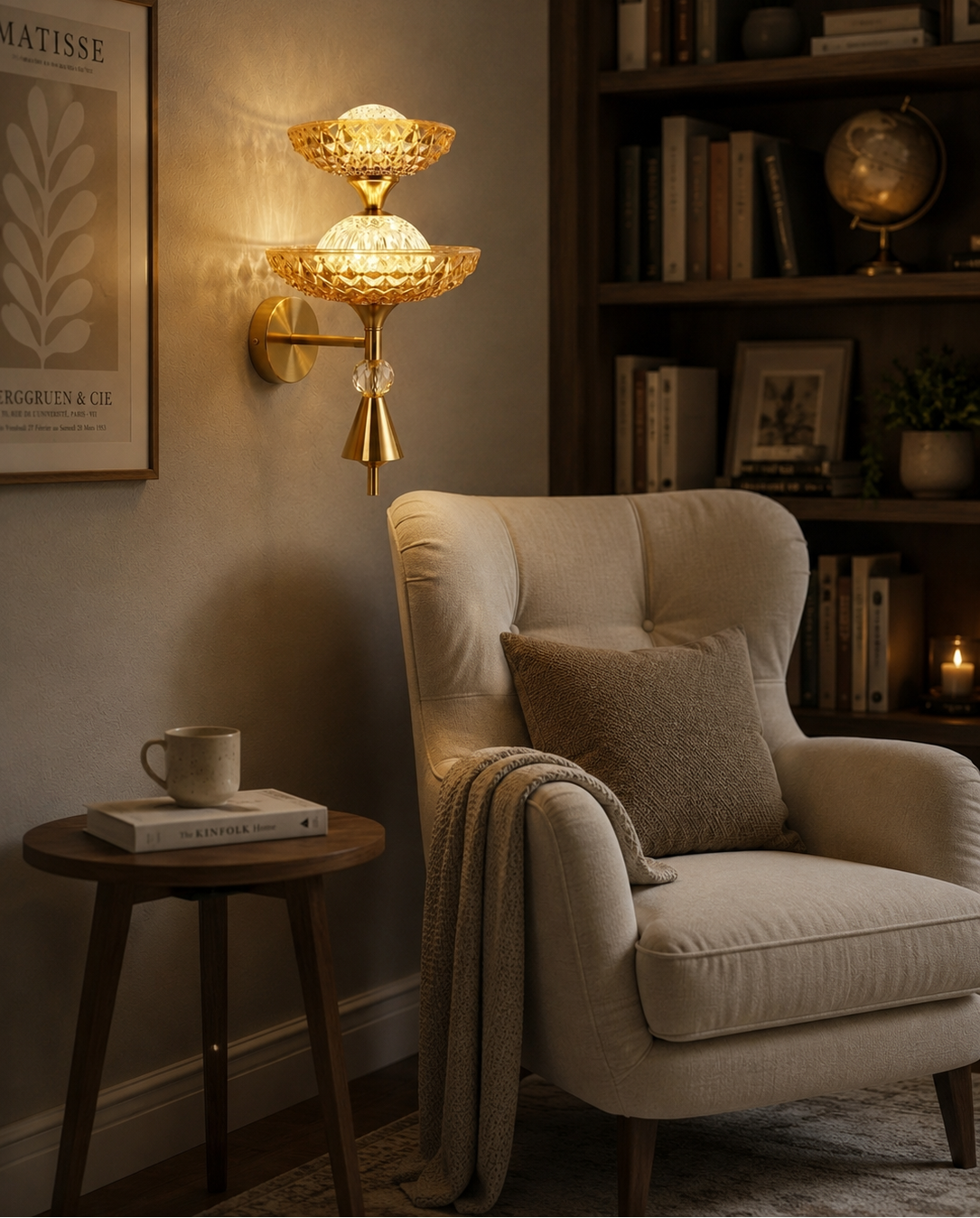 HDC Luxury Gold Crystal Dual Layer Wall Light for Bedroom, Living Room