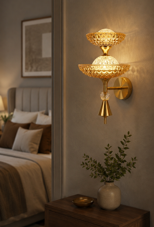HDC Luxury Gold Crystal Dual Layer Wall Light for Bedroom, Living Room
