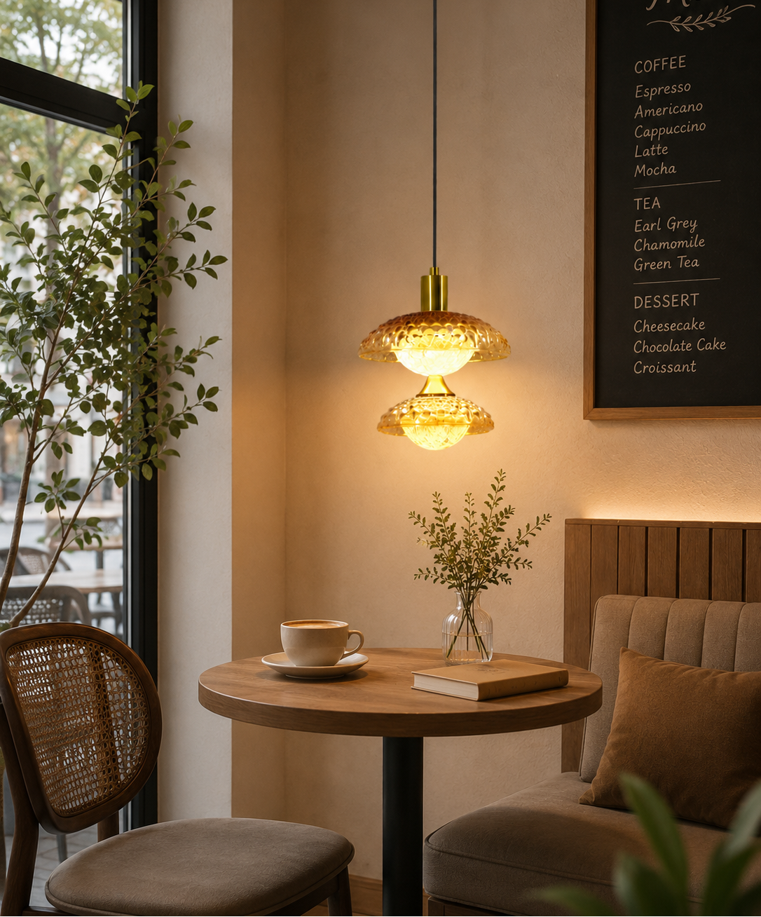 HDC Luxury Amber Crystal Glass Pendant Light for Dining, Bedside & Living Room