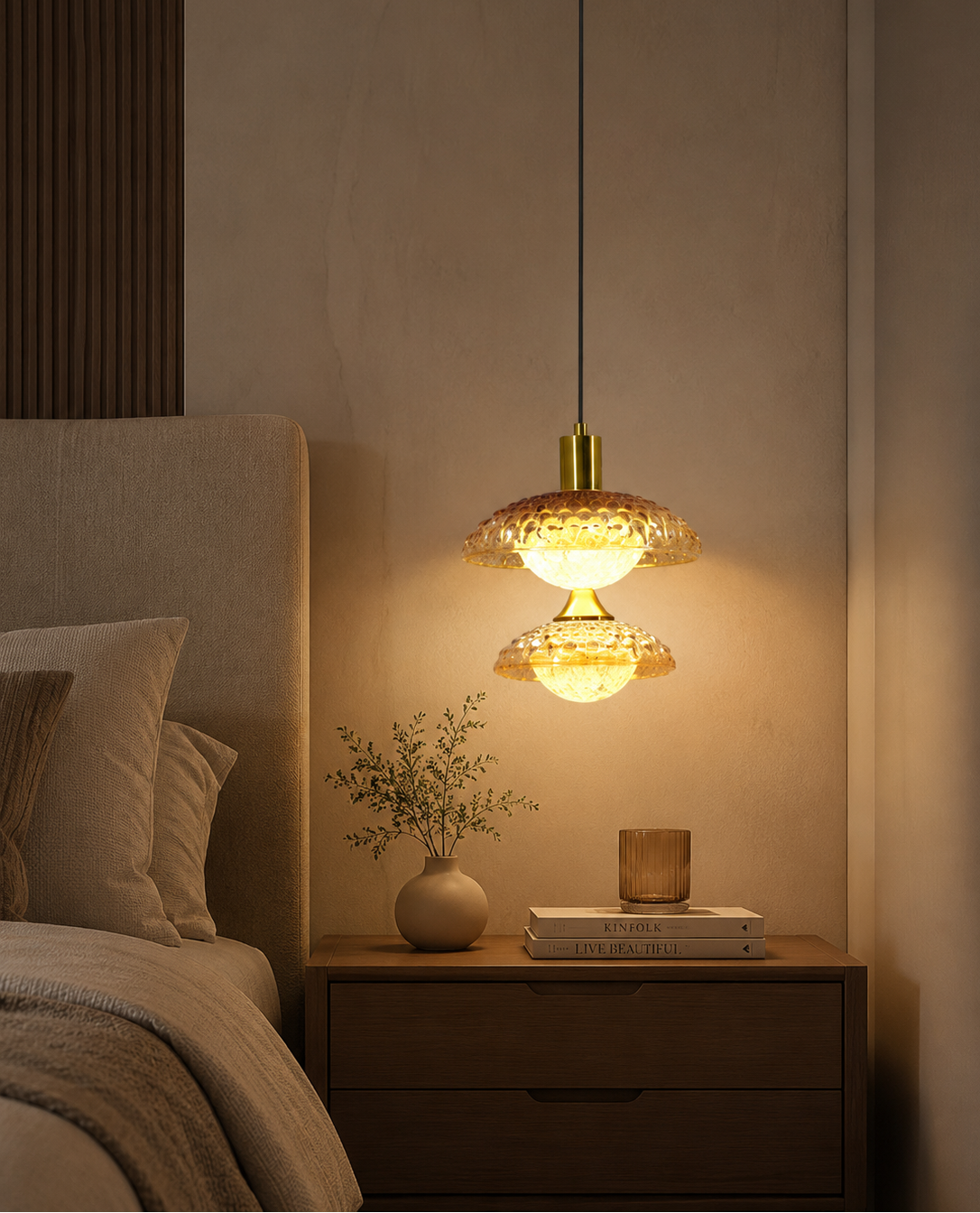 HDC Luxury Amber Crystal Glass Pendant Light for Dining, Bedside & Living Room
