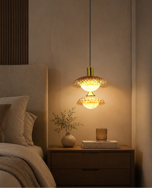 HDC Luxury Amber Crystal Glass Pendant Light for Dining, Bedside & Living Room
