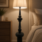 HDC Modern Black Designer Floor Lamp with Fabric Shade for Bedroom, Living Room