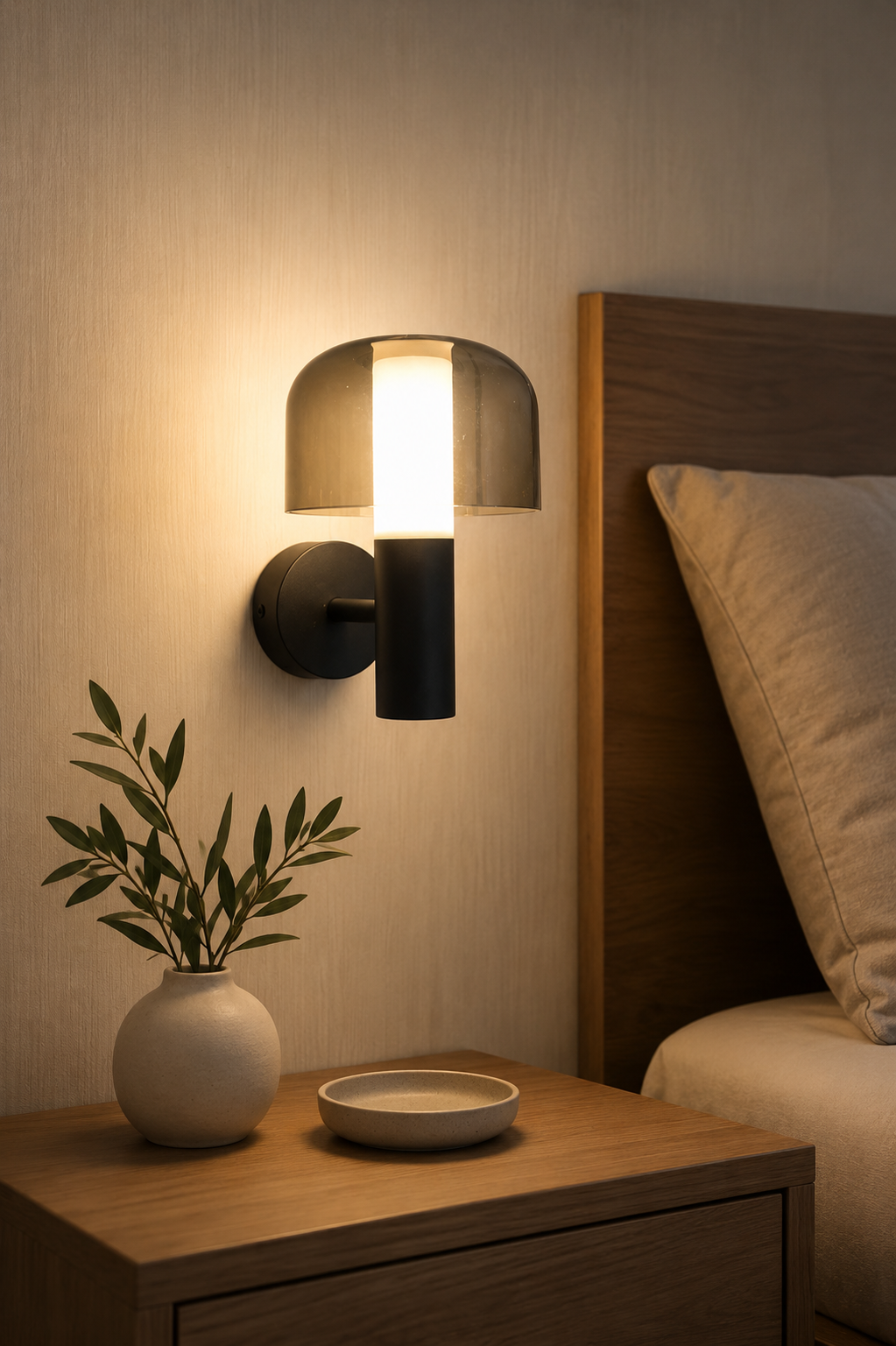 HDC Modern Black Glass Wall Light for Bedroom, Living Room