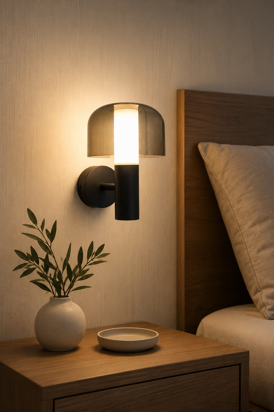 HDC Modern Black Glass Wall Light for Bedroom, Living Room