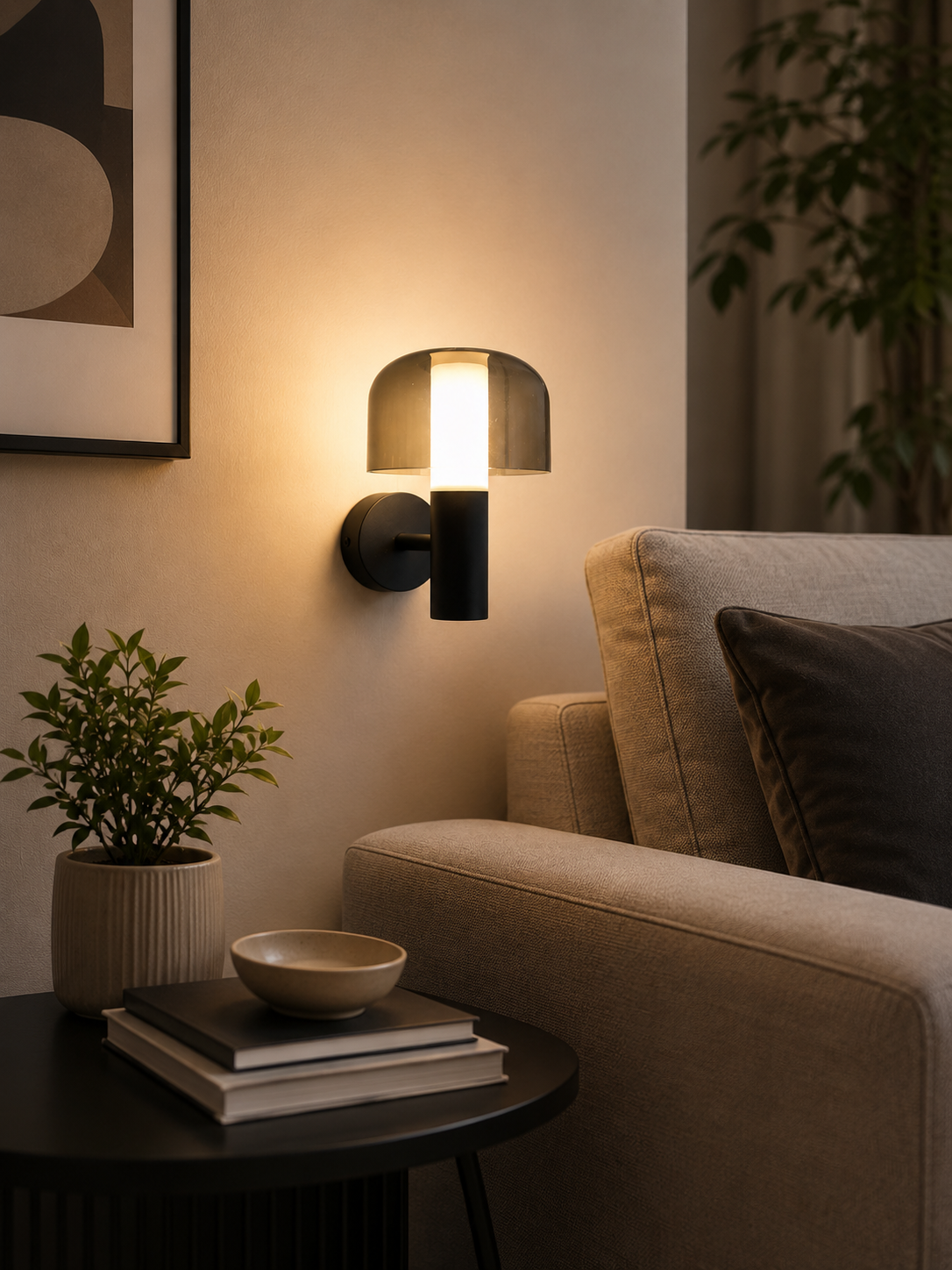 HDC Modern Black Glass Wall Light for Bedroom, Living Room