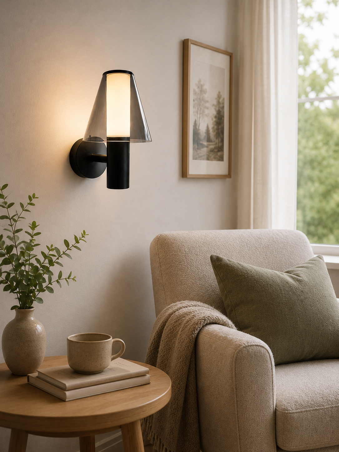HDC Modern Black Glass Wall Light for Bedroom, Living Room