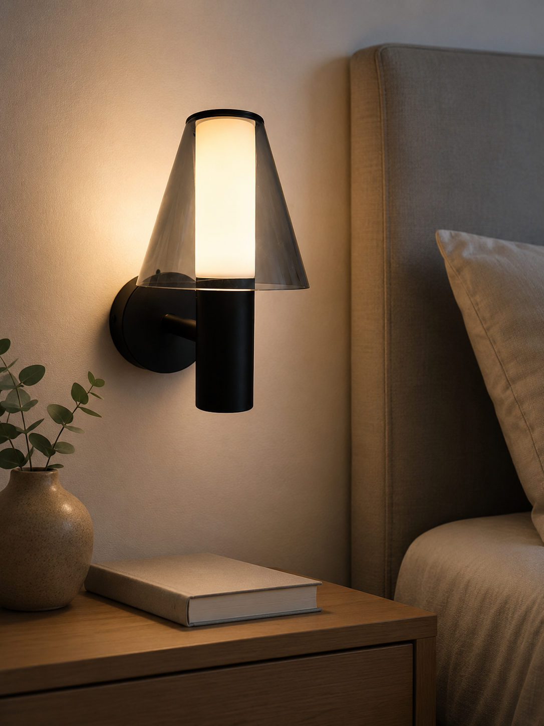 HDC Modern Black Glass Wall Light for Bedroom, Living Room