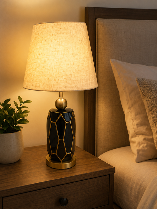 HDC Modern Ceramic Table Lamp with Fabric Shade for Bedroom & Living Room