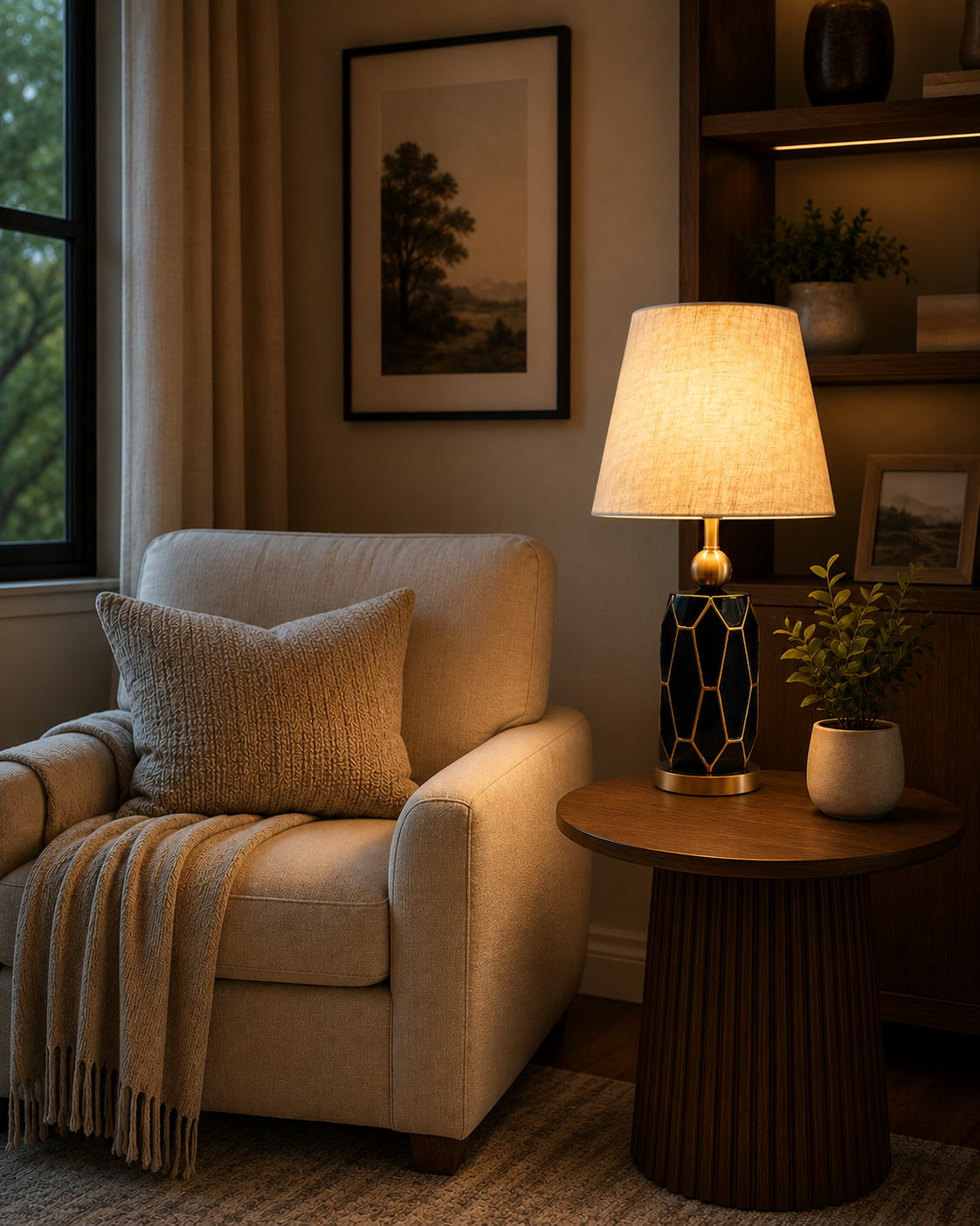 HDC Modern Ceramic Table Lamp with Fabric Shade for Bedroom & Living Room