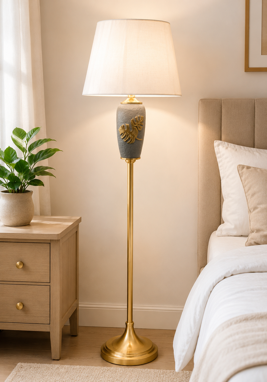 HDC Luxury Leaf Design Floor Lamp with Fabric Shade for Bedroom, Living Room