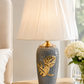 HDC Luxury Leaf Design Table Lamp with Fabric Shade for Bedroom, Living Room