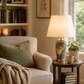 HDC Luxury Leaf Design Table Lamp with Fabric Shade for Bedroom, Living Room