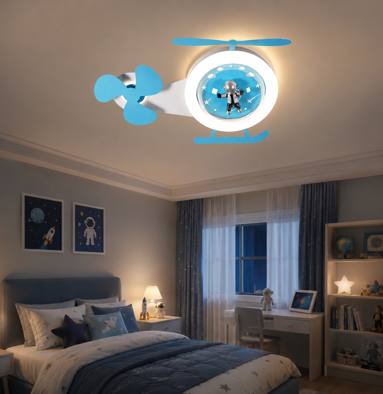 HDC Kids Helicopter Ceiling Light for Bedroom & Playroom