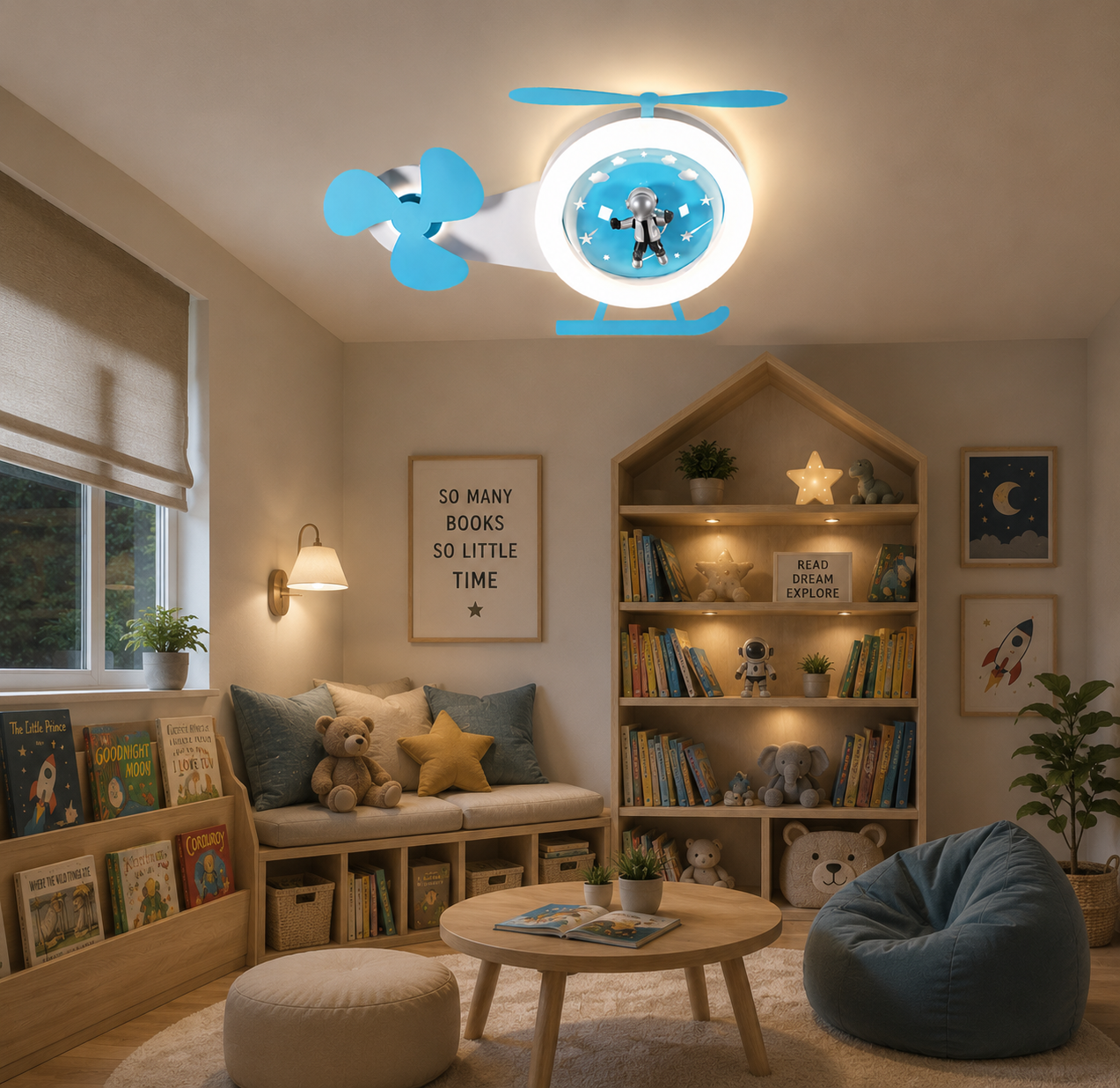 HDC Kids Helicopter Ceiling Light for Bedroom & Playroom