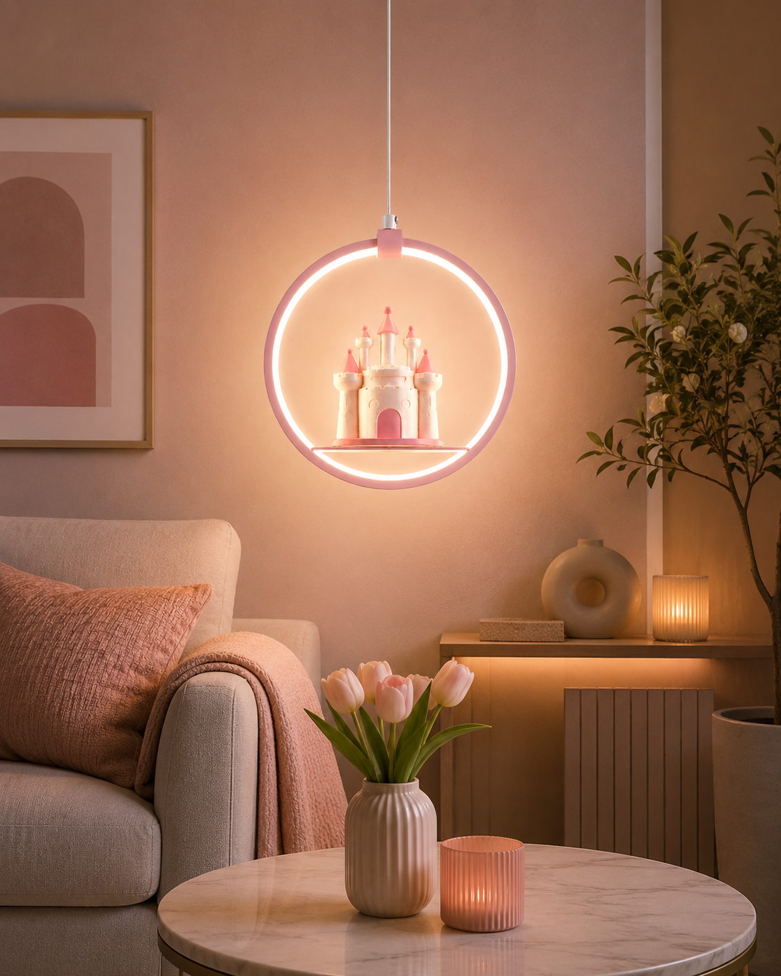 HDC Kids Princess Castle Pendant Light for Bedroom & Study Room