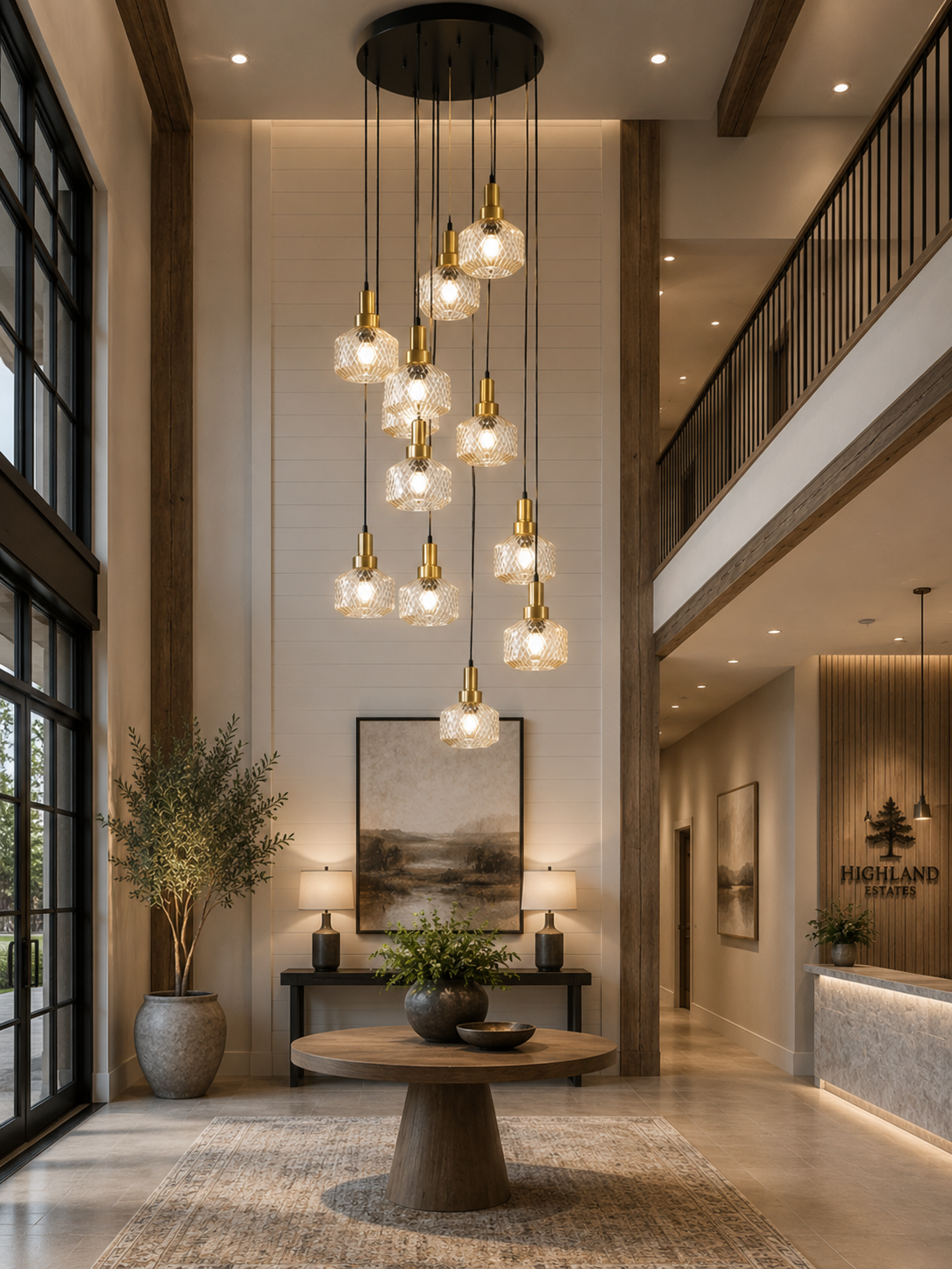 HDC Modern Double Height Crystal Glass Chandelier for Staircase, Duplex & Lobby