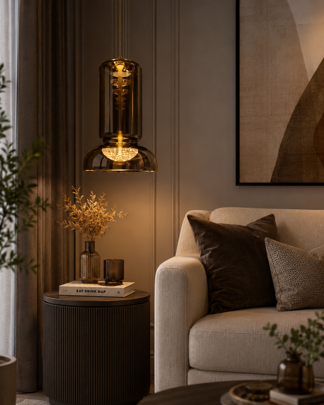 HDC Modern Smoke/ Amber Glass LED Wall Light for Bedroom, Living Room & Lobby
