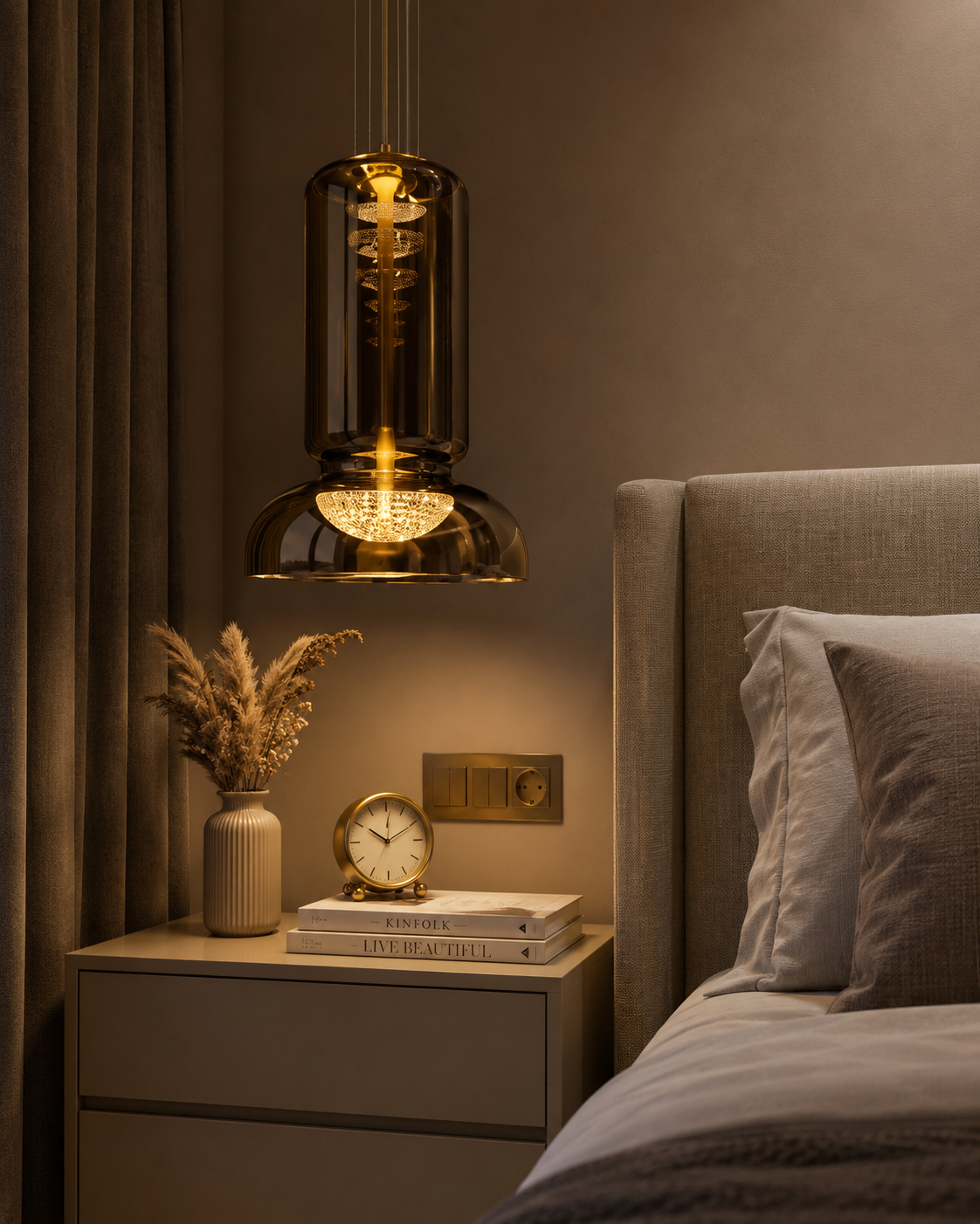 HDC Modern Smoke/ Amber Glass LED Wall Light for Bedroom, Living Room & Lobby
