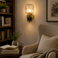 Ojaro Modern Vintage Ribbed Glass Wall Light for Bedroom, Living Room & Hallway