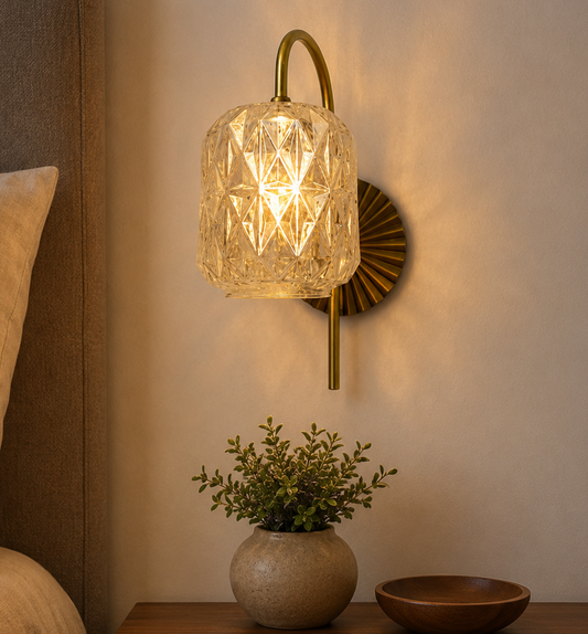 Ojaro Modern Crystal Glass Wall Light for Bedroom, Living Room & Hallway
