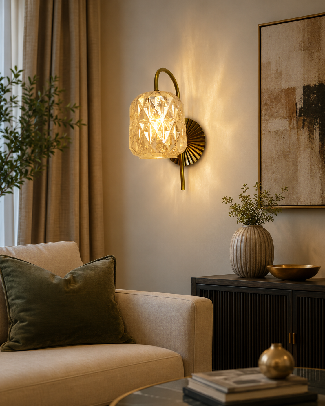Ojaro Modern Crystal Glass Wall Light for Bedroom, Living Room & Hallway