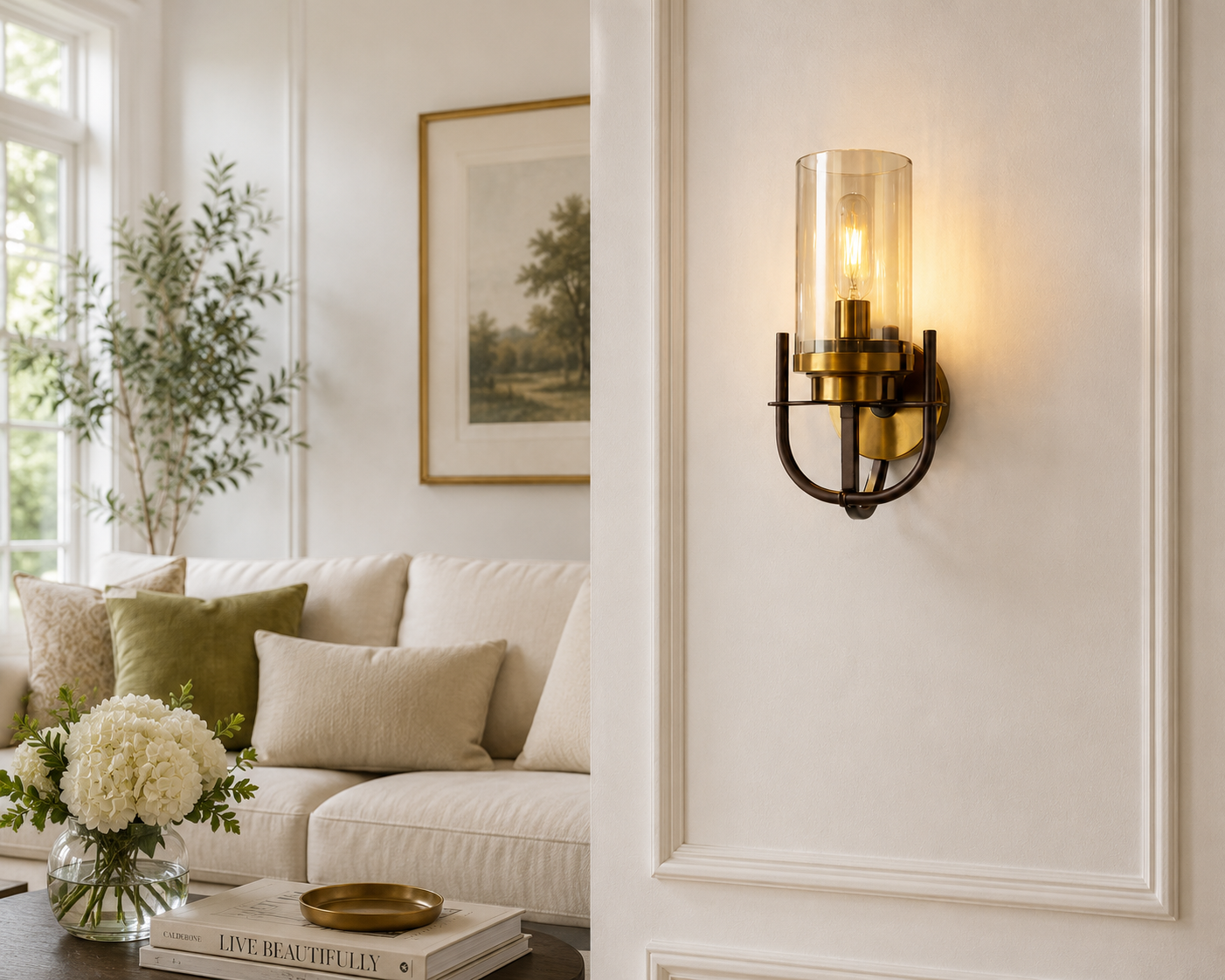 Ojaro Modern Vintage Glass Wall Light for Living Room, Bedroom & Hallway