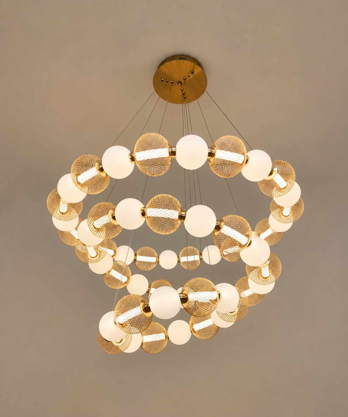 HDC Luxury Gold 3-Ring Modern LED Chandelier for Bedroom, Living Room