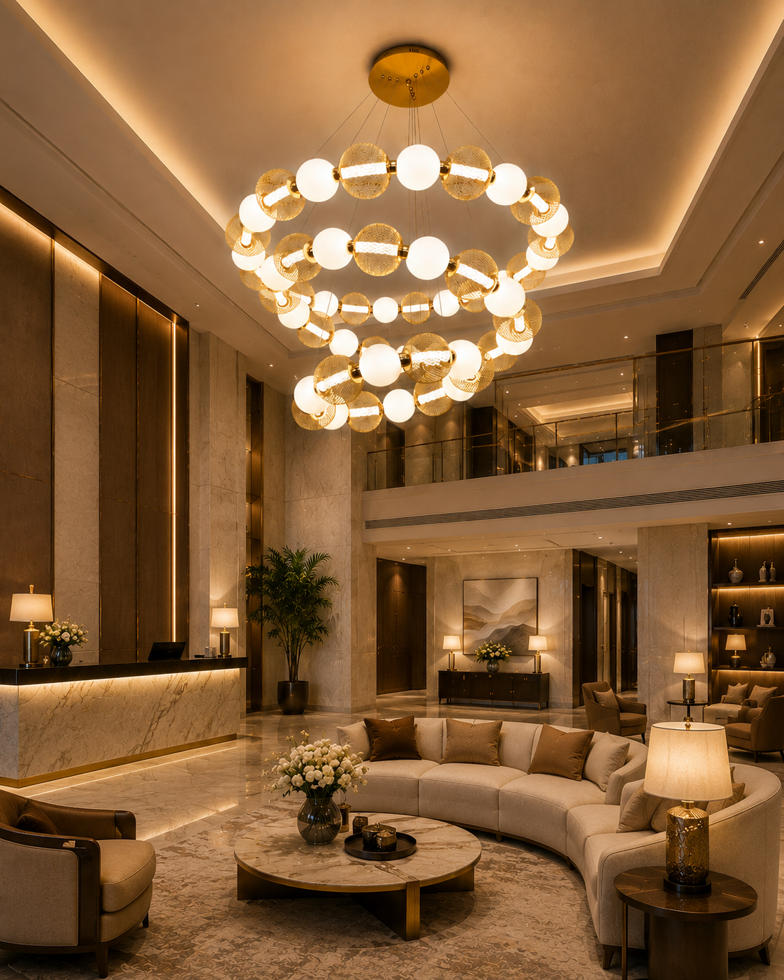 HDC Luxury Gold 3-Ring Modern LED Chandelier for Bedroom, Living Room