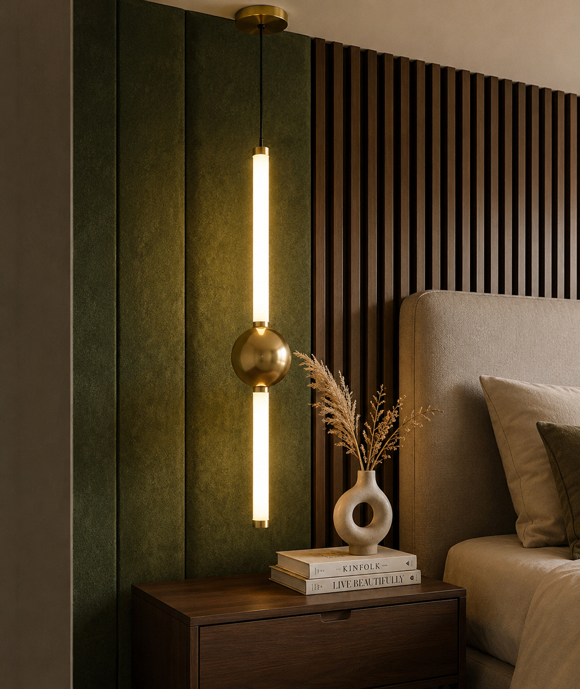 HDC Modern Gold LED Hanging Pendant Light for Living Room, Bedside & Lobby