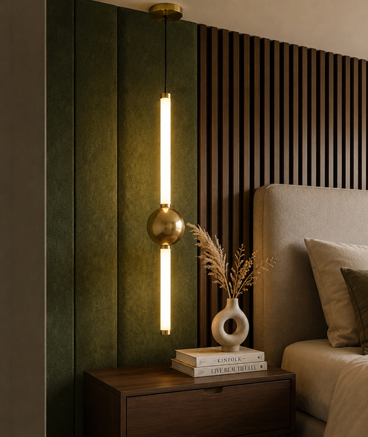 HDC Modern Gold LED Hanging Pendant Light for Living Room, Bedside & Lobby