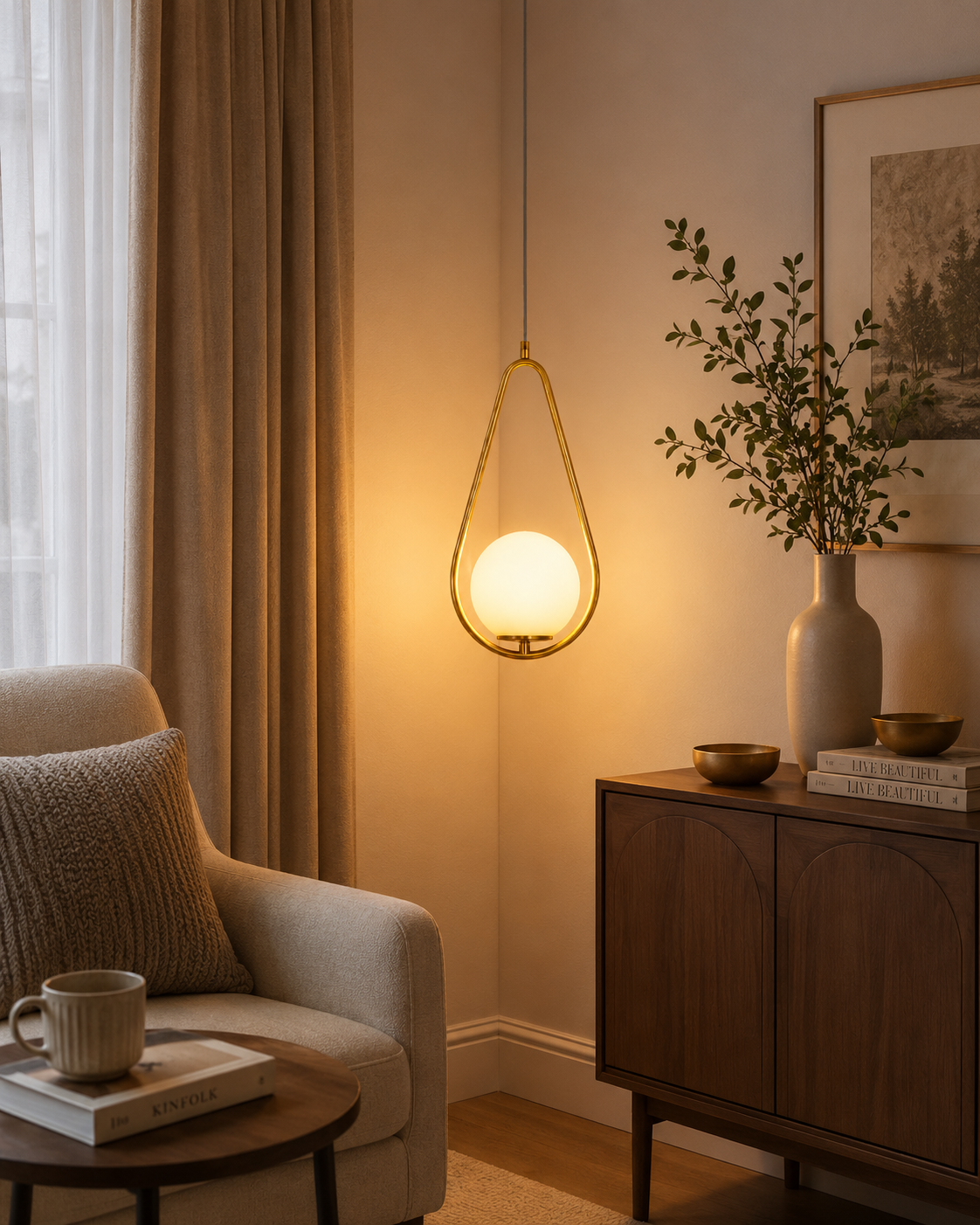 Ojaro Modern Glass Drop Pendant Light for Living Room, Bedside & Dining Area