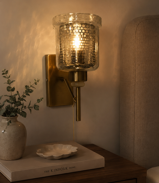 Ojaro Modern Antique Glass Wall Light for Bedroom, Living Room & Hallway