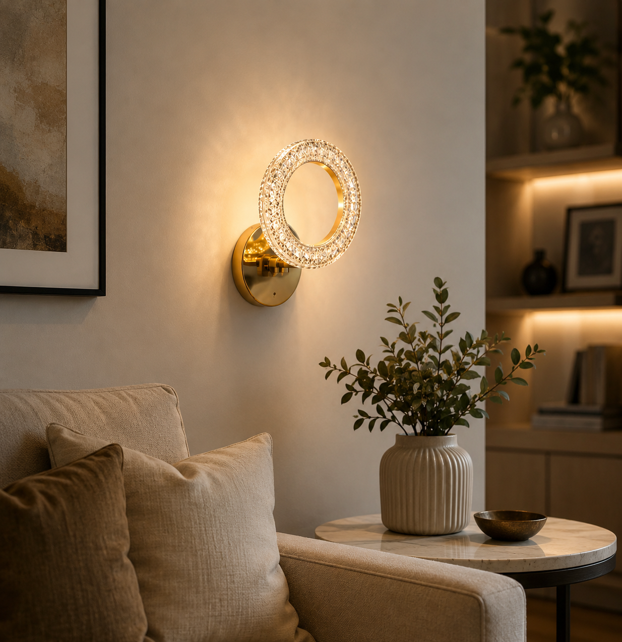 Ojaro Premium Modern Crystal Halo LED Wall Light for Bedroom, Living Room, Dining Area & Luxury Interior Décor