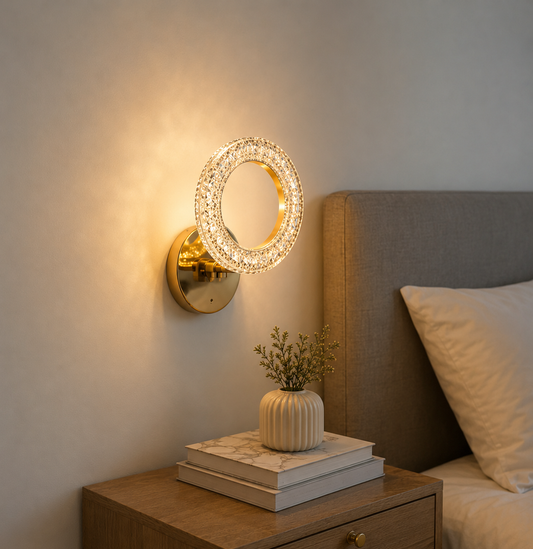 Ojaro Premium Modern Crystal Halo LED Wall Light for Bedroom, Living Room, Dining Area & Luxury Interior Décor