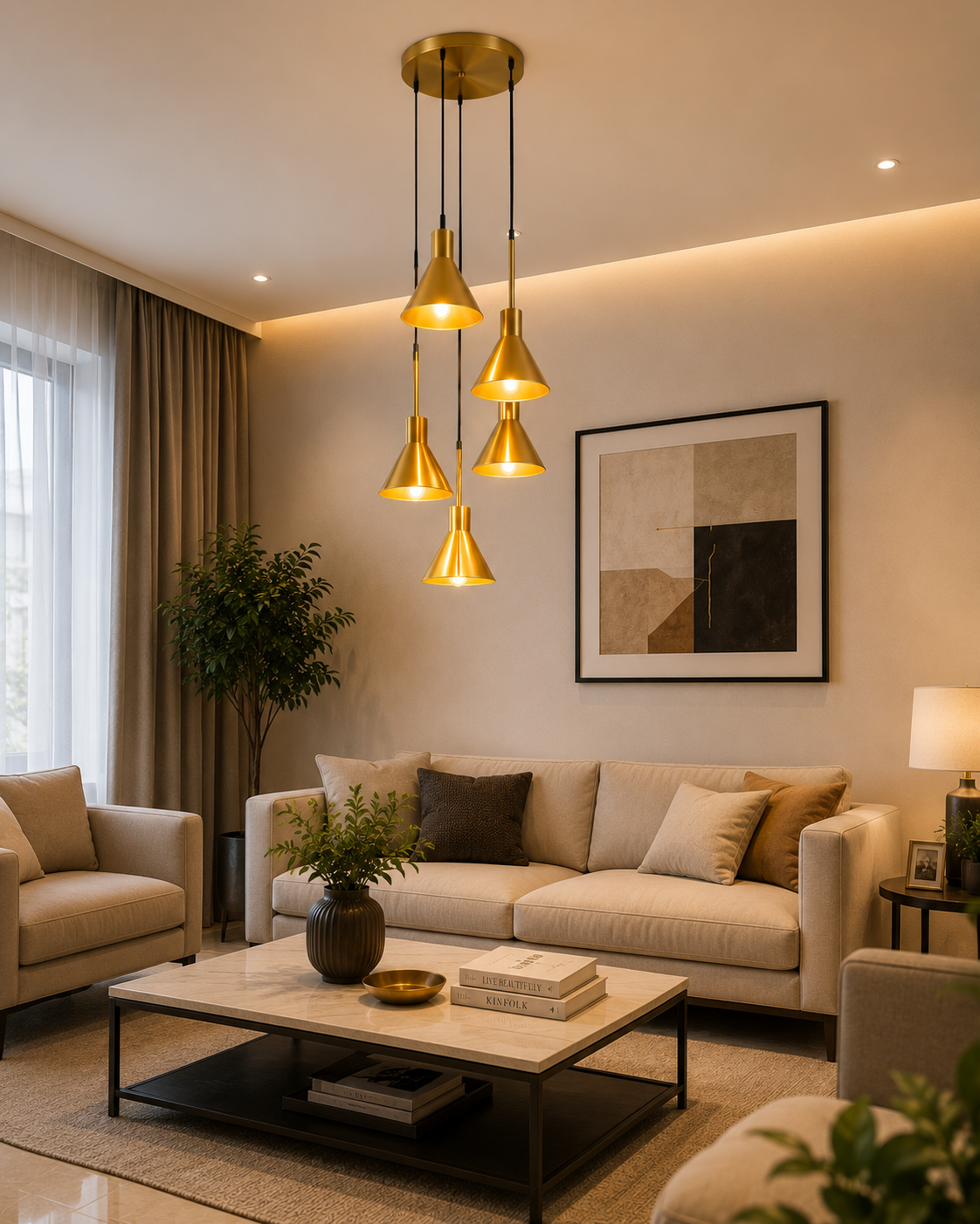 HDC Modern Gold Cluster Pendant Light for Bedroom, Living Room