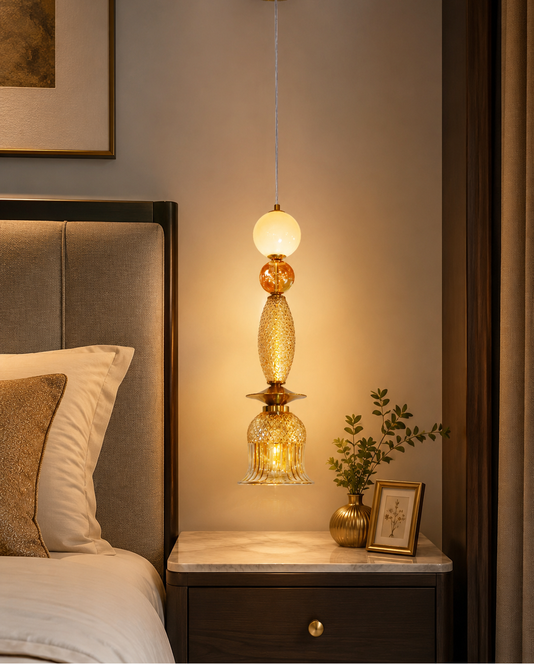 HDC Modern Decorative Amber & White Glass Pendant Light