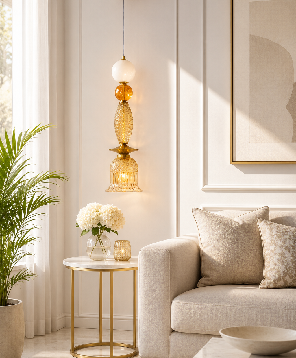 HDC Modern Decorative Amber & White Glass Pendant Light