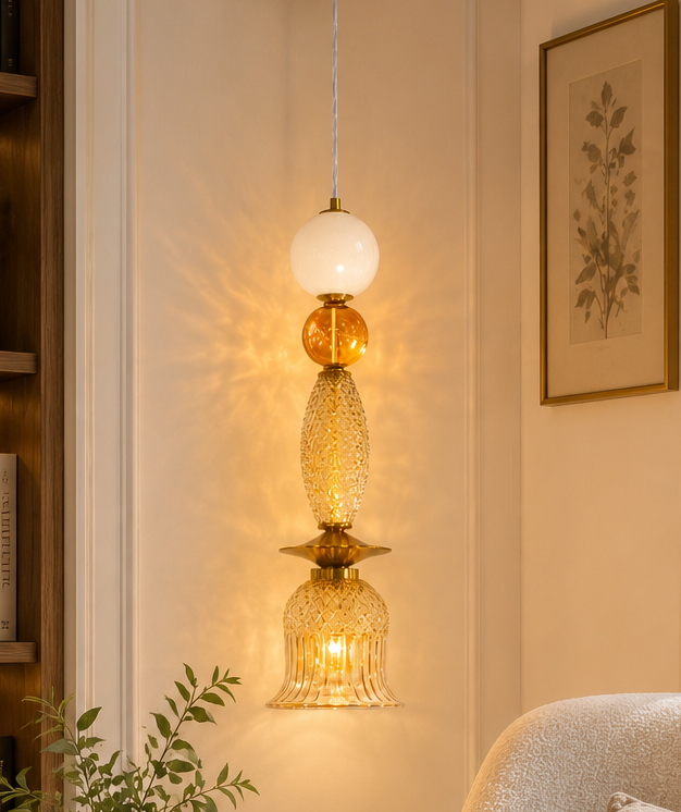 HDC Modern Decorative Amber & White Glass Pendant Light
